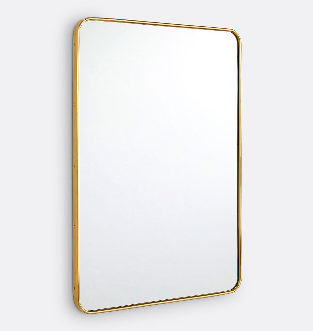 Rounded Rectangle Metal Framed Mirror, Aged Brass - 30"W x 42"H - French Cleat | Rejuvenation