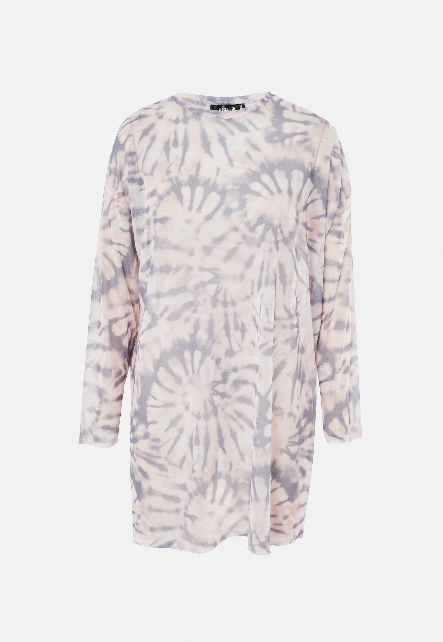 Lilac Tie Dye Mesh Oversized Long Sleeve T Shirt Dress | Missguided (US & CA)