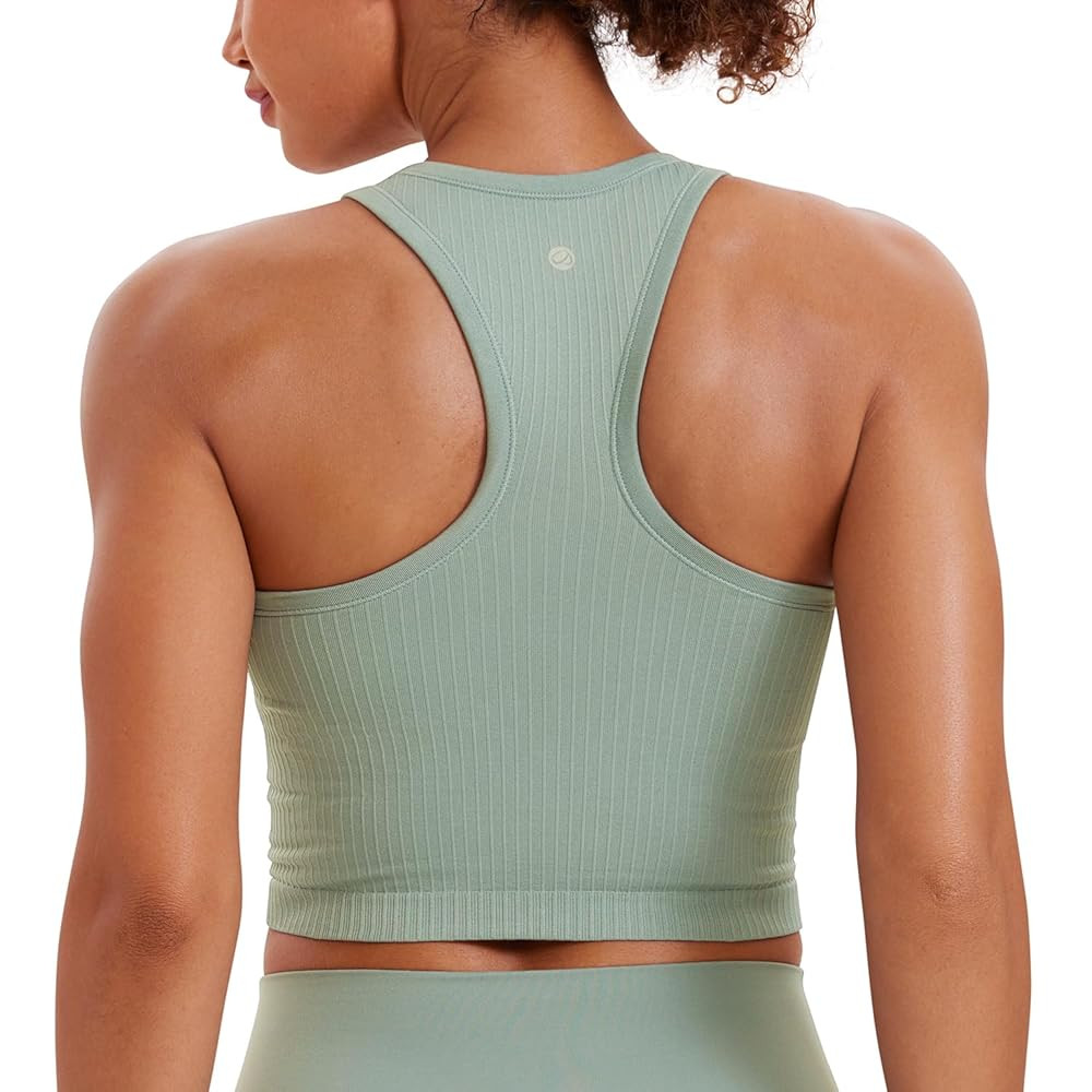 CRZ YOGA Womens Seamless Ribbed Longline High Neck Sports Bra - Racerback Padded Slim Fit Crop Ta... | Amazon (US)