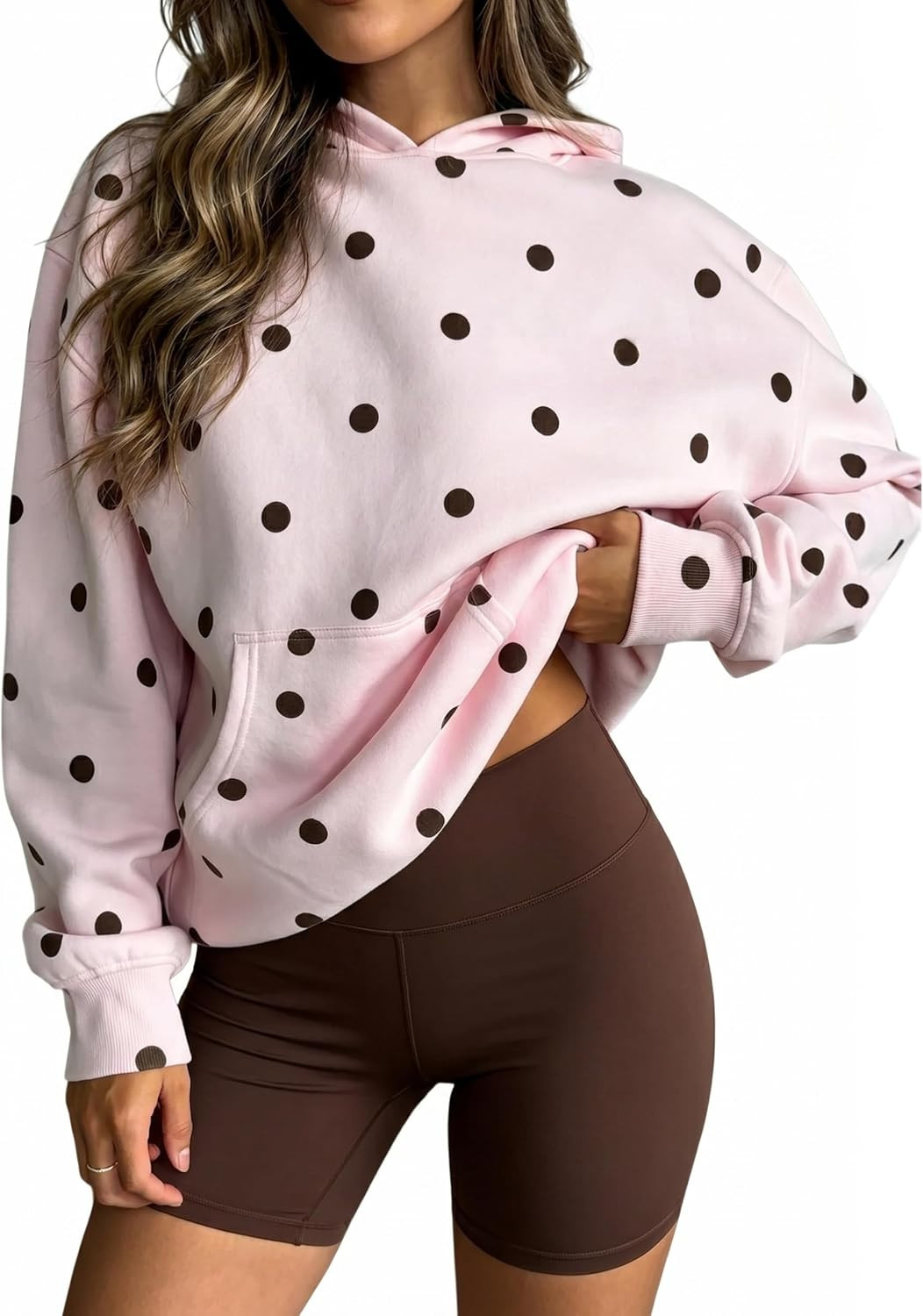Ythomm Womens Polka Dot Oversized Hoodies Graphic Print Fleece Sweatshirt Long Sleeve Pullover Hooded Tops With Pocket | Amazon (US)