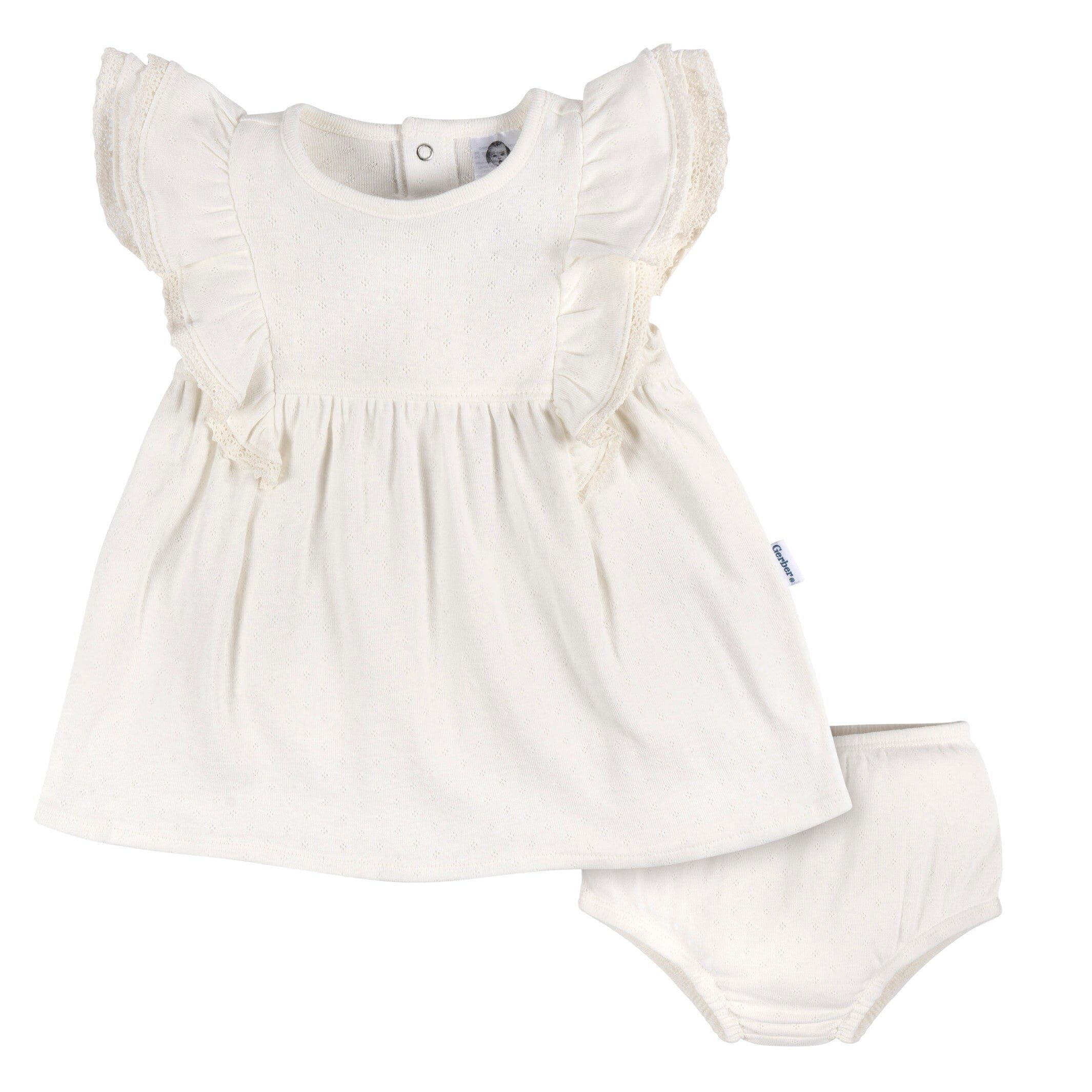 2-Piece Baby Girls Ivory Dress & Diaper Cover Set | Gerber Childrenswear