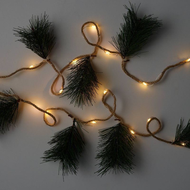 30ct LED Pine Sprig Dew Drop Battery Operated Lit Christmas Garland Warm White with Silver Wire -... | Target