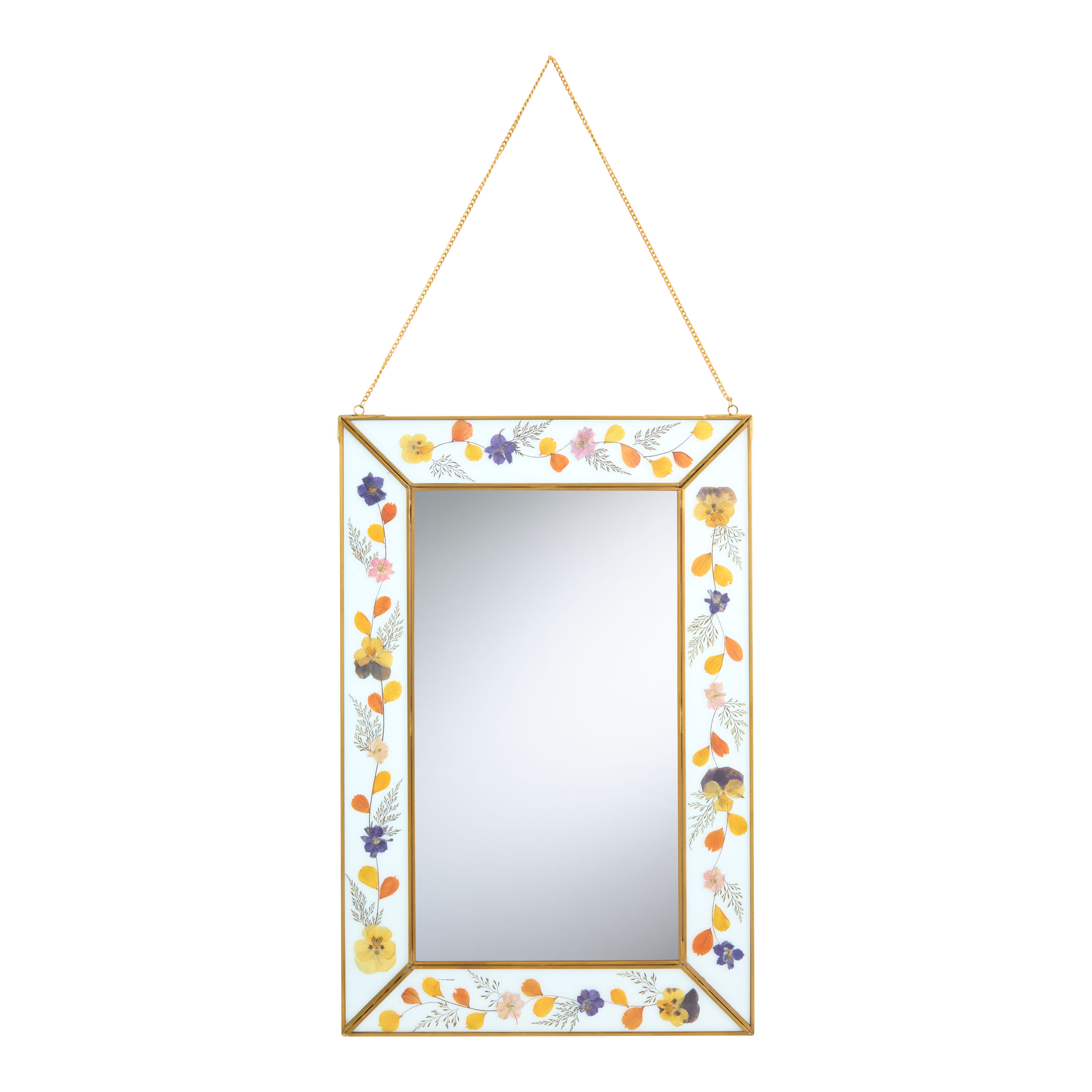 Brass and Glass Pressed Flower Wall Mirror | World Market