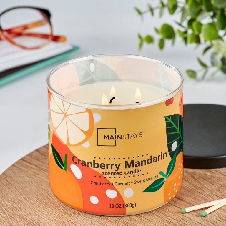 Mainstays 3-Wick Wrapped Cranberry Mandarin Scented Candle, 13 oz | Walmart (US)