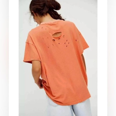 Free People Rubi Distressed Tee Red Henna Orange Size Large 100% Cotton T-Shirt | eBay US