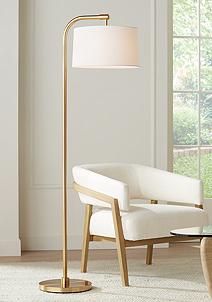 Serra Chairside Modern Arc Offset Arm Warm Gold Floor Lamp | Lamps Plus