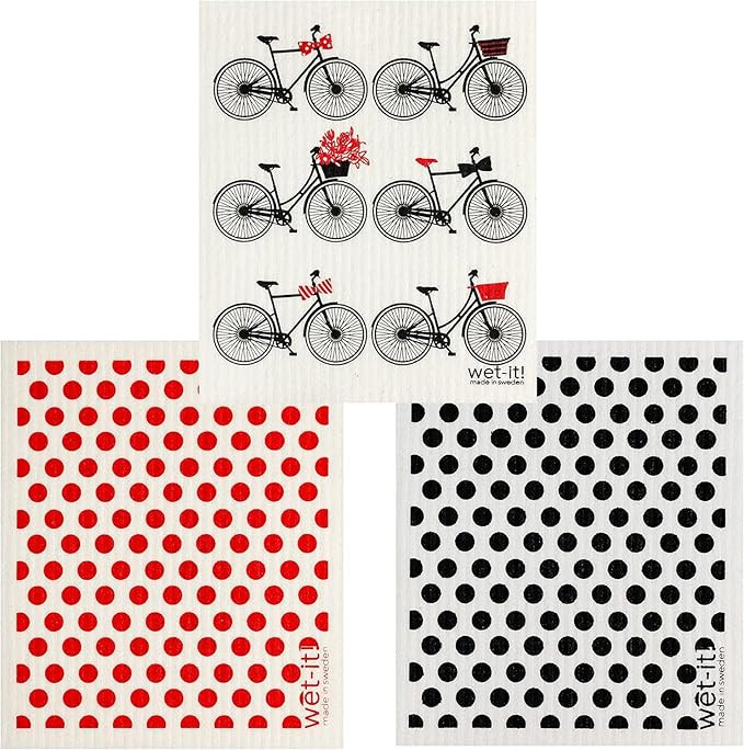 Swedish Dishcloth (Red and Black Dots and Bikes) … | Amazon (US)