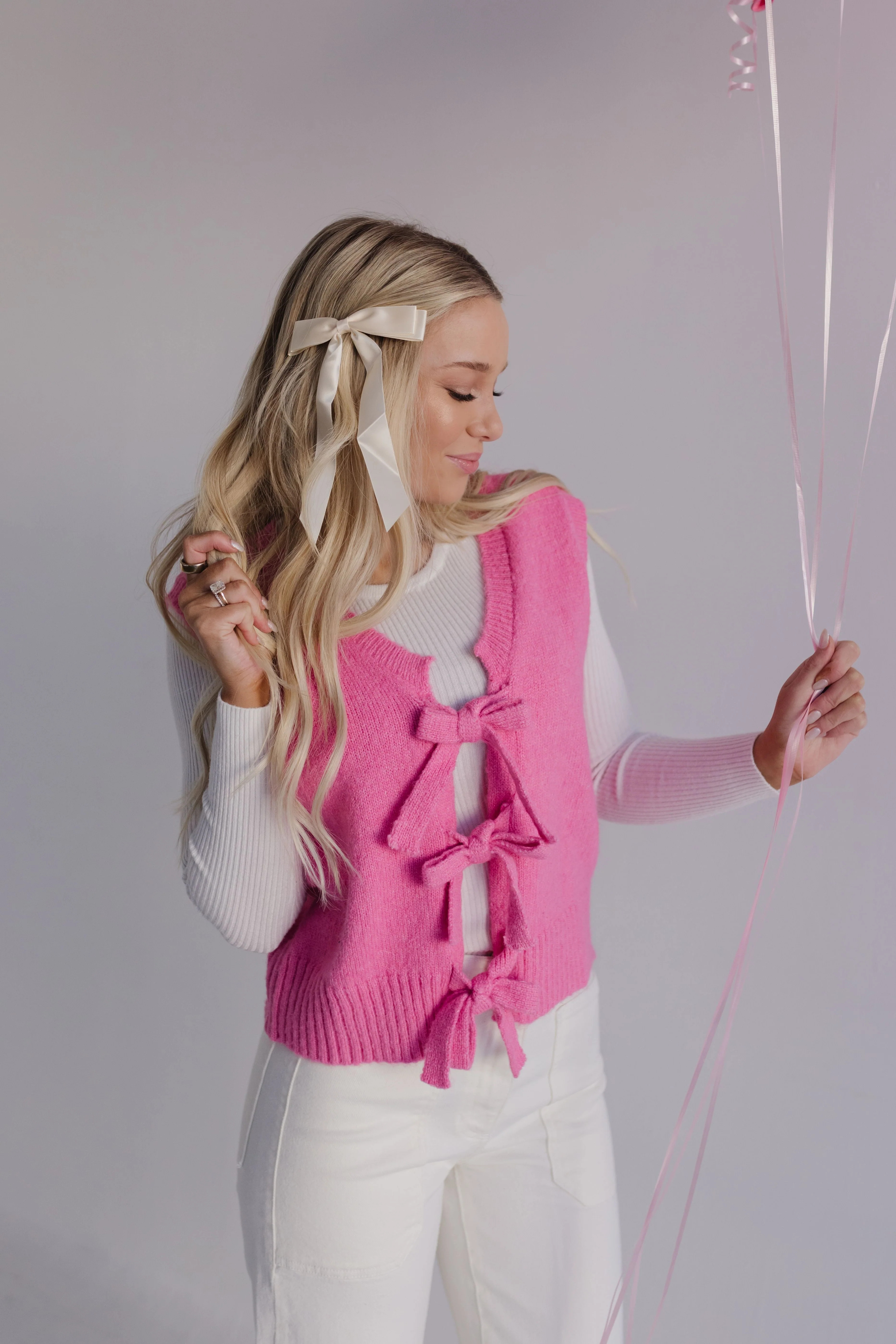 THE HOLLIS FRONT TIE SWEATER VEST IN HOT PINK | Pink Desert