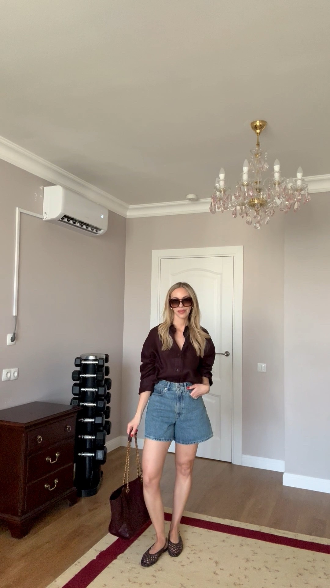 Loving dark brown for summer 🤎 

Summer outfit with dark brown linen shirt, high waist denim shorts, braided slingback flats, burgundy YSL tote

#LTKgrwm #LTKSeasonal #LTKOver40