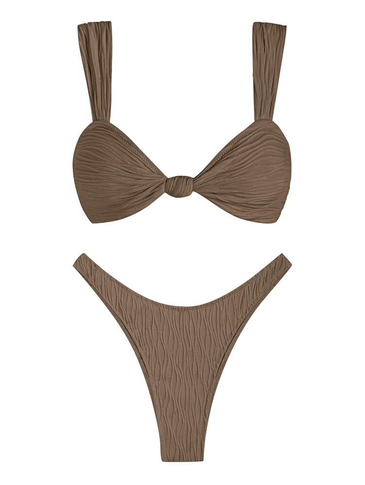 ZAFUL 2025 Cheeky Bikini Sets for Women High Cut Swimsuit Textured Ribbed Bikini Thong Bathing Su... | Amazon (US)
