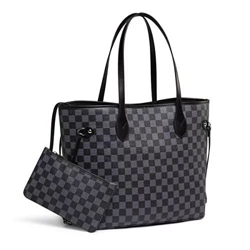 Daisy Rose Checkered Tote Shoulder Bag with inner pouch - PU Vegan Leather (Black) | Walmart (US)