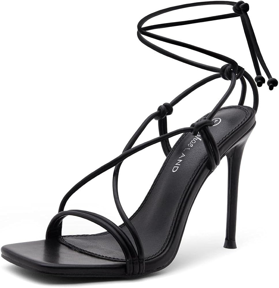 Shoe Land SL-Melody Women's Square Toe Lace Up Party Shoes Stiletto Heeled Sandals | Amazon (US)