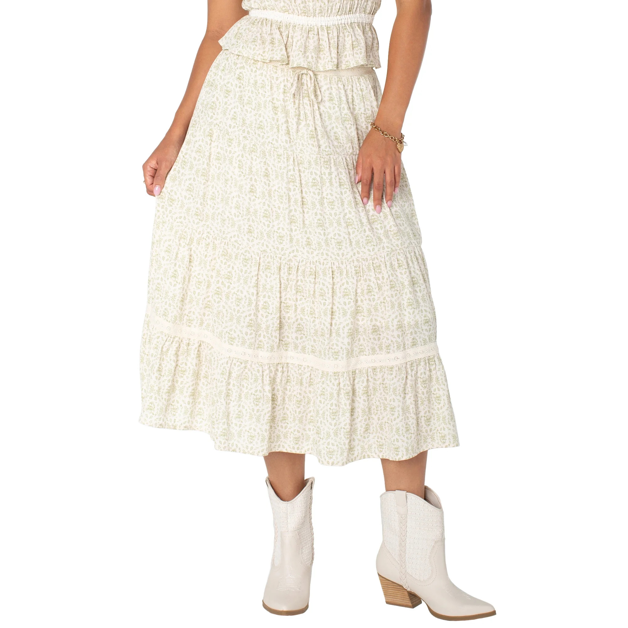 Bridgerton Celebrity Pink Women's Lace Trim Tiered Midi Skirt, Sizes XS-XXXL | Walmart (US)