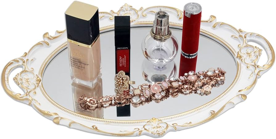 Funerom Vintage 14.5 x 10 inch Mirror Tray, Makeup Organizer, Jewelry Organizer, Serving Tray,Ova... | Amazon (US)