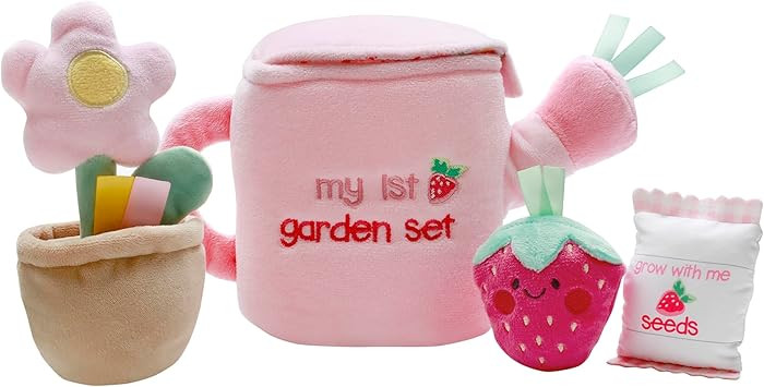 4 Piece Plush My First Garden Play Set with Sensory Toys for Baby, Pink, 6 inch | Amazon (US)