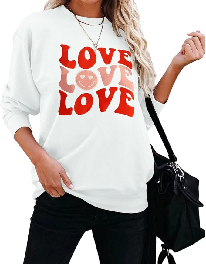 CM C&M WODRO Women Love Long Sleeve Word Print Sweatshirt Valentines Day Funny Grahic Pullover Bl... | Amazon (US)