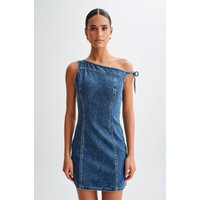 Baker Off Shoulder Denim Mini Dress - Dark Blue I MESHKI I Size XS | MESHKI US