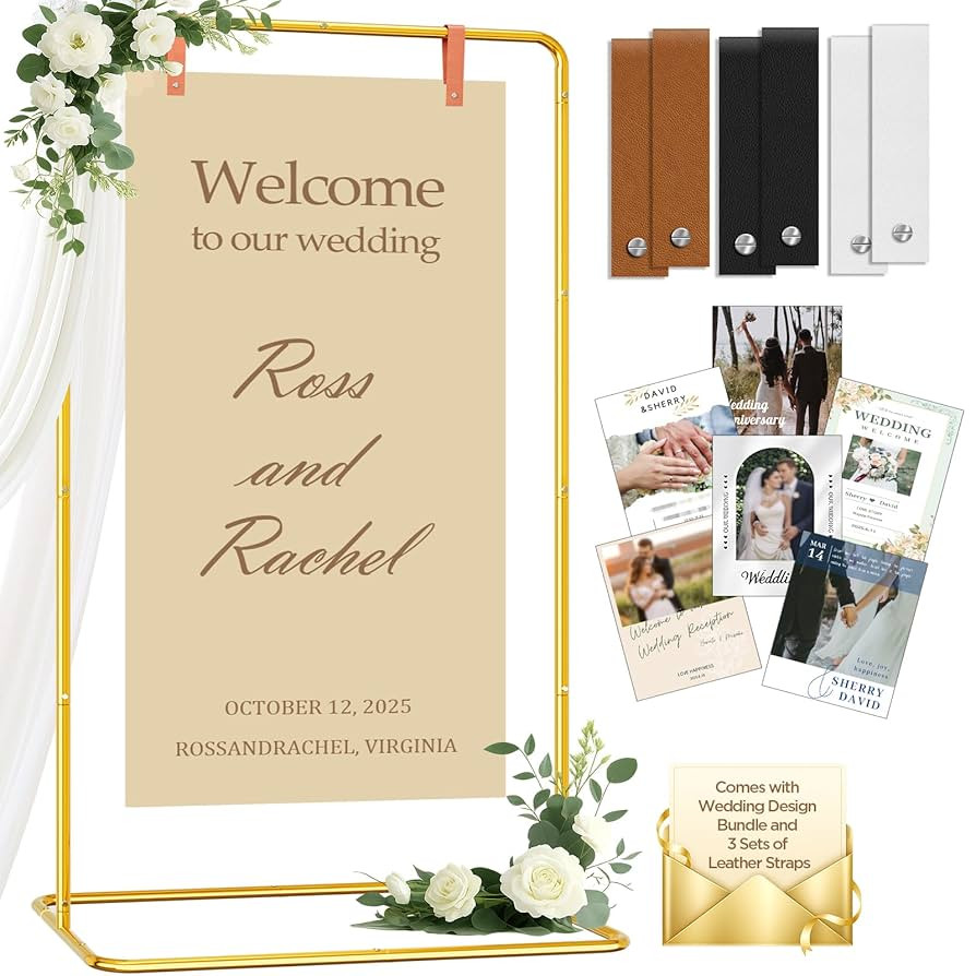 Wedding Sign Holder Adjustable up to 5.7 FT Tall - Welcome to Our Wedding Sign Stand with Design ... | Amazon (US)
