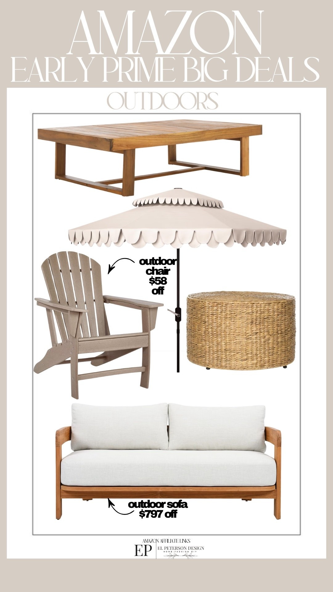 Amazon 
Early Prime Big Deals
Outdoor sofa
Outdoor chair
Outdoor umbrella 
Coffee tables

#LTKHome #LTKSaleAlert