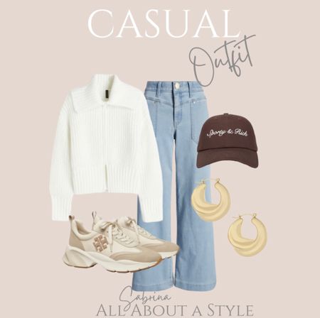 Casual outfit. #jeans #toryburch #sneakers #earrings #sweater #hat 

#LTKstyletip #LTKtravel #LTKshoecrush