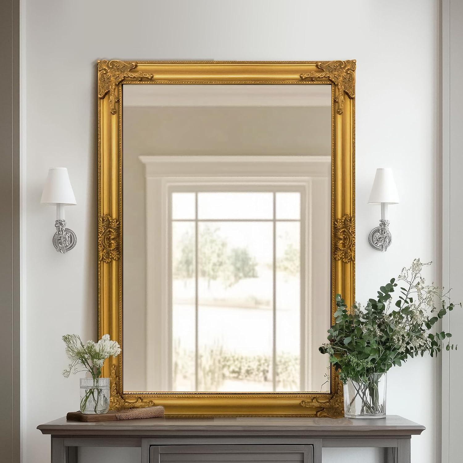 Vintage Gold Mirror for Wall, 28"x40" Antique Ornate Baroque Mirror | Amazon (US)