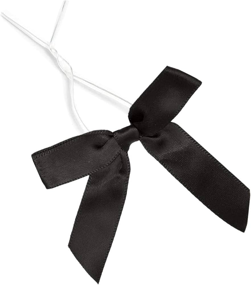 AKLVBL 50 Pack Black Satin Ribbon Twist Tie Bows for Treat Bags, Gift Bags, Bakery Candy Bags and... | Amazon (US)