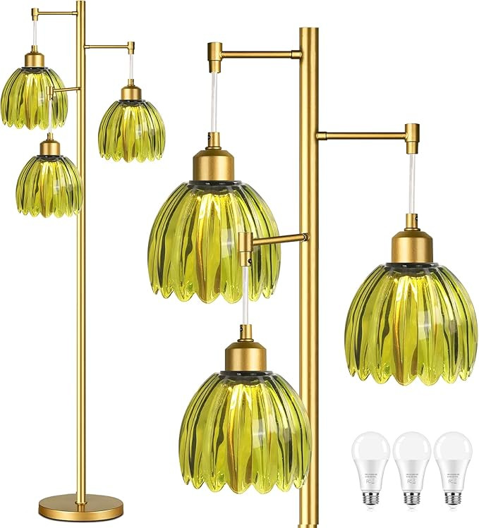 Gold Floor Lamp for Living Room,Bedroom,Mid Century Modern Standing Lamp Brass Tree 3 Light Tall ... | Amazon (US)