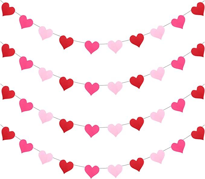 [Pack of 4] Felt Heart Garland Banner - NO DIY - Valentines Day Banner Decor -Valentines Decorati... | Amazon (US)