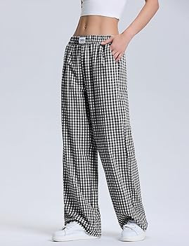 LOMON Womens Striped Gingham Boxer Pants Spring Summer Pajama Lounge Pj Casual Plaid Trousers Y2K... | Amazon (US)