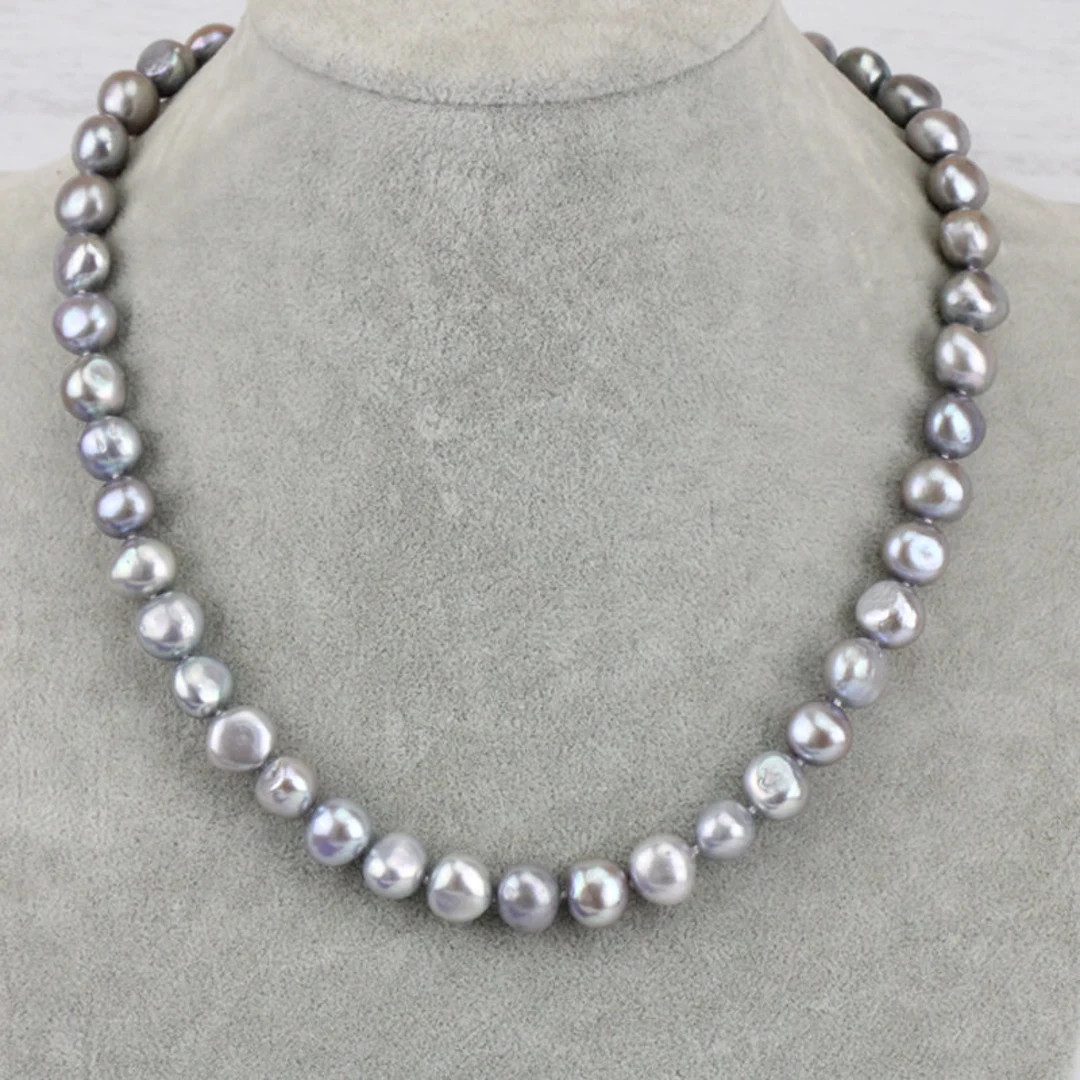 Grey pearl necklace,10mm silver gray baroque pearl necklace,irregular pearl bracelet,grey pearl b... | Etsy (US)