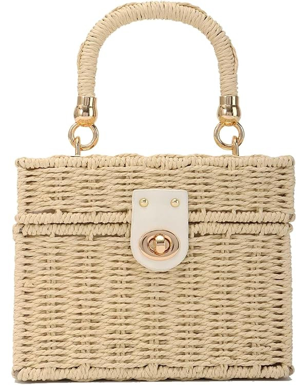 Women Handwoven Straw Bag Rattan Handbag Beach Straw Tote Bag Square Boho Crossbody Bag | Amazon (US)