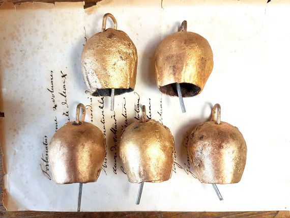 5 Brass Bells, Swiss Cow Bells, Cattle bell, Suncatcher, Garden decor, bells on string, Christmas... | Etsy (CAD)