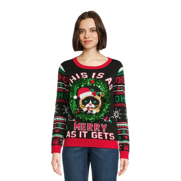 No Boundaries Juniors Christmas Sweater, Midweight, Sizes XS-XXXL | Walmart (US)