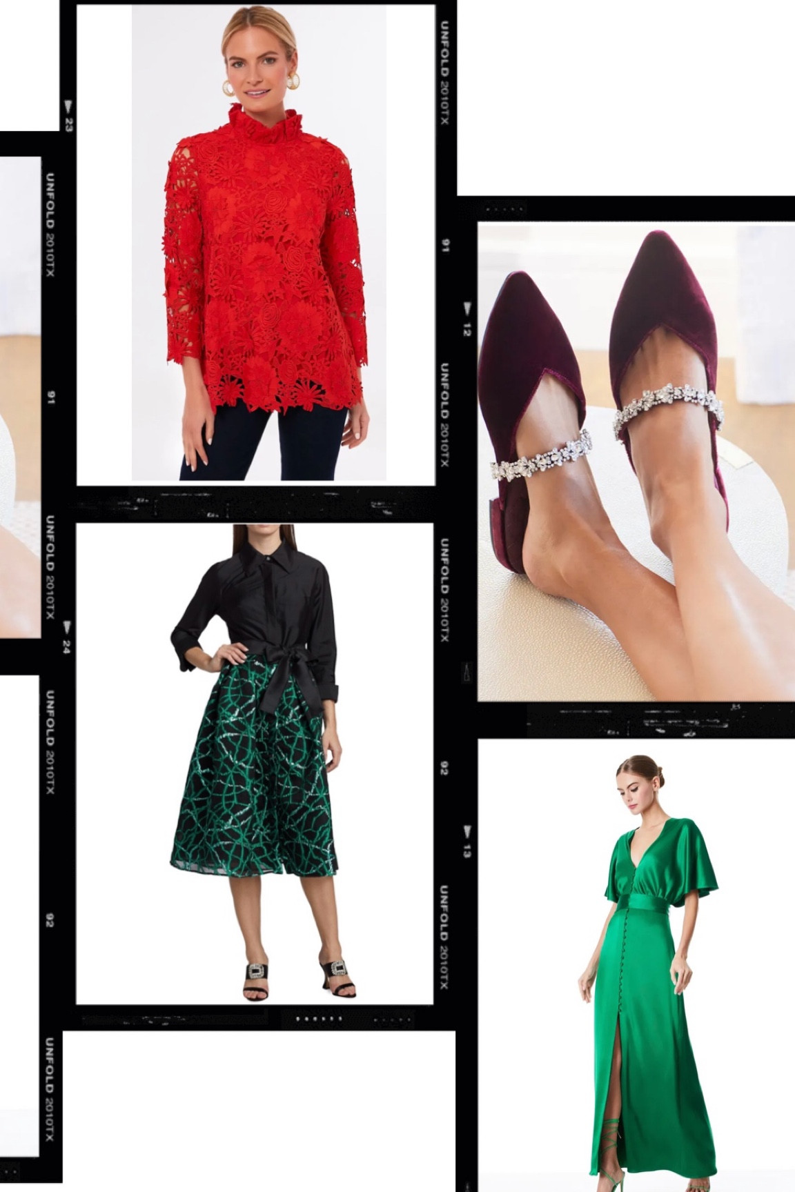 Holiday outfit! This holiday season, we recommend wearing a red lace 3/4-length sleeve top from Tuckernuck, red velvet Birdies slides, jacquard shirt dress or green Alice+Olivia midi short-sleeve dress. #holidaydress #holidayoutfit #christmasoutfit #velvet #lace 

#LTKHoliday #LTKSeasonal #LTKGiftGuide