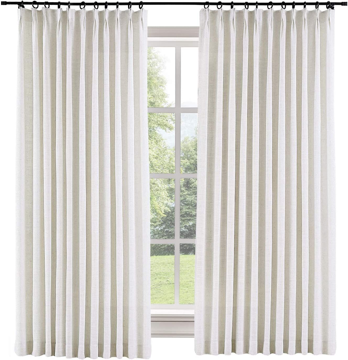 TWOPAGES 52 W x 96 L inch Pinch Pleat Darkening Drapes Faux Linen Curtains Drapery Panel for Livi... | Amazon (US)