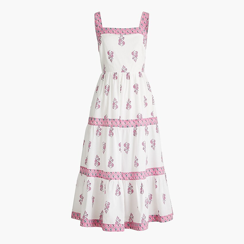 Block-print squareneck tiered midi dress | J.Crew Factory
