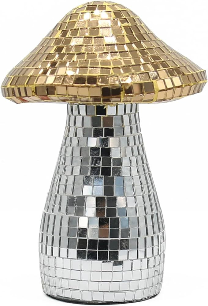 Lukitas Disco Ball Mushroom Statue and Sculpture Home Decor, Glass Mirror Reflective Mushroom Sta... | Amazon (US)