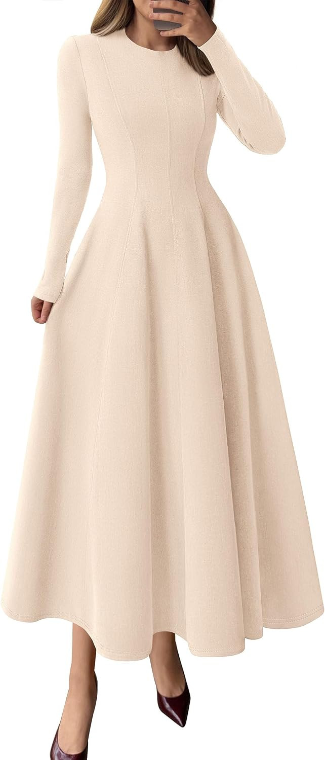 PRETTYGARDEN Women's Fall Long Sleeve A Line Midi Elegant Cocktail Dress | Amazon (US)