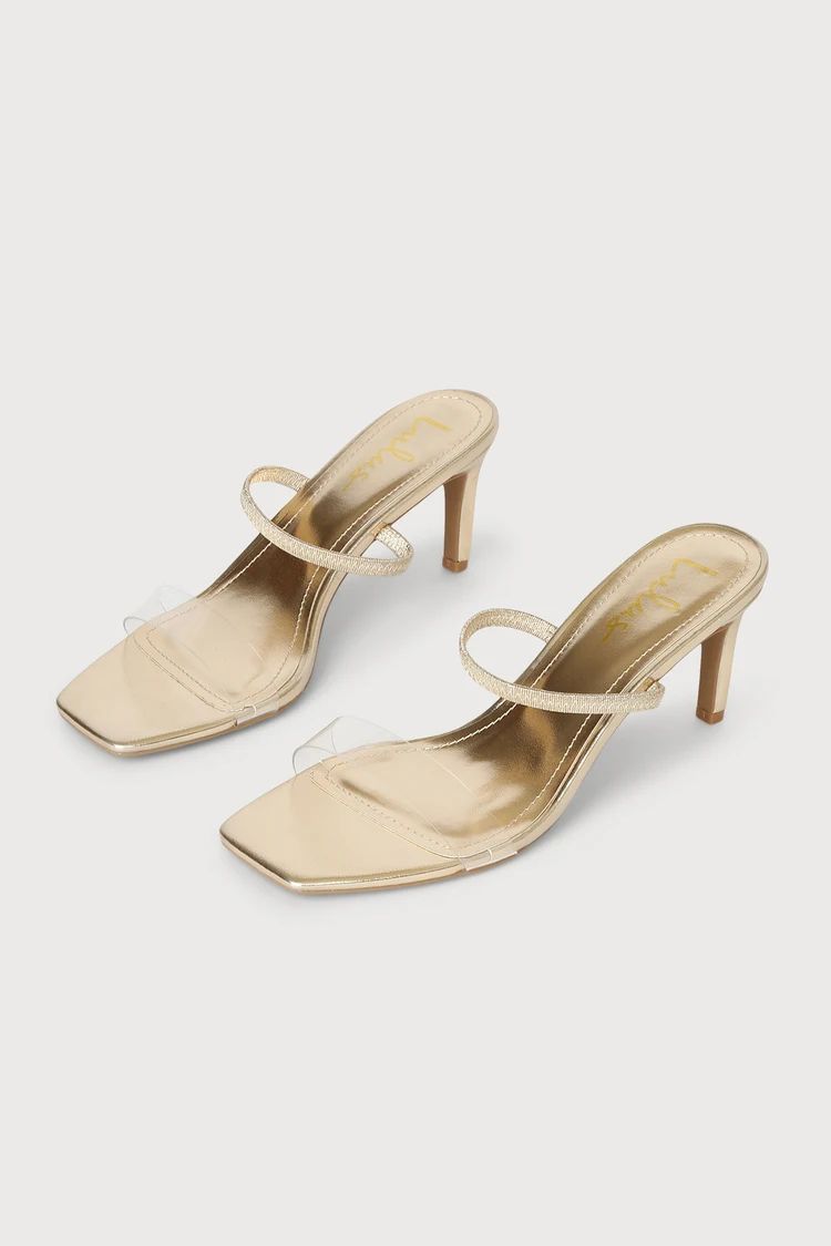 Kaylie Gold Vinyl Square Toe High Heel Sandals | Lulus (US)