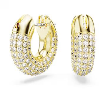Dextera hoop earrings, Small, White, Gold-tone plated by SWAROVSKI | SWAROVSKI