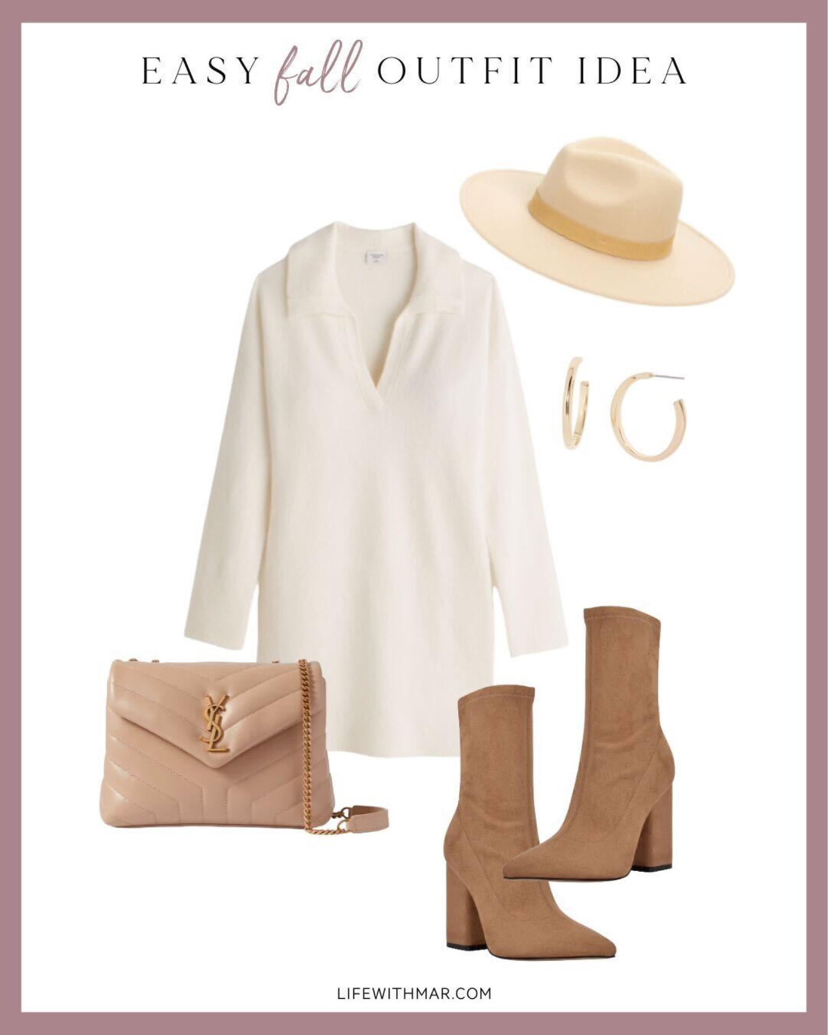 Collared mini sweater dress paired with neutral booties. Add some accessories and a quilted bag to complete this fall outfit. 

#LTKstyletip #LTKSeasonal