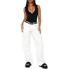 Women Y2k Low Rise Baggy Jeans Vintage Boyfriend Loose Fit Straight Wide Leg Jeans Casual Long De... | Amazon (US)