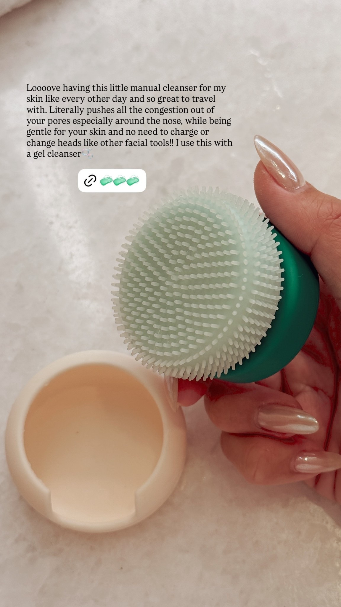 Loooove having this little manual cleanser for my skin like every other day and so great to travel with. Literally pushes all the congestion out of your pores especially around the nose, while being gentle for your skin and no need to charge or change heads like other facial tools!! I use this with a gel cleanser🫧 

#LTKFindsUnder50 #LTKBeauty #LTKTravel