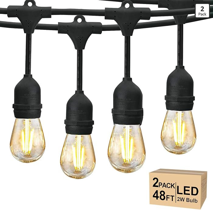 Svater 96 FT Outdoor String Lights 2W, Patio Light for Outside with 32 Antique S14 Plastic LED Bu... | Amazon (US)