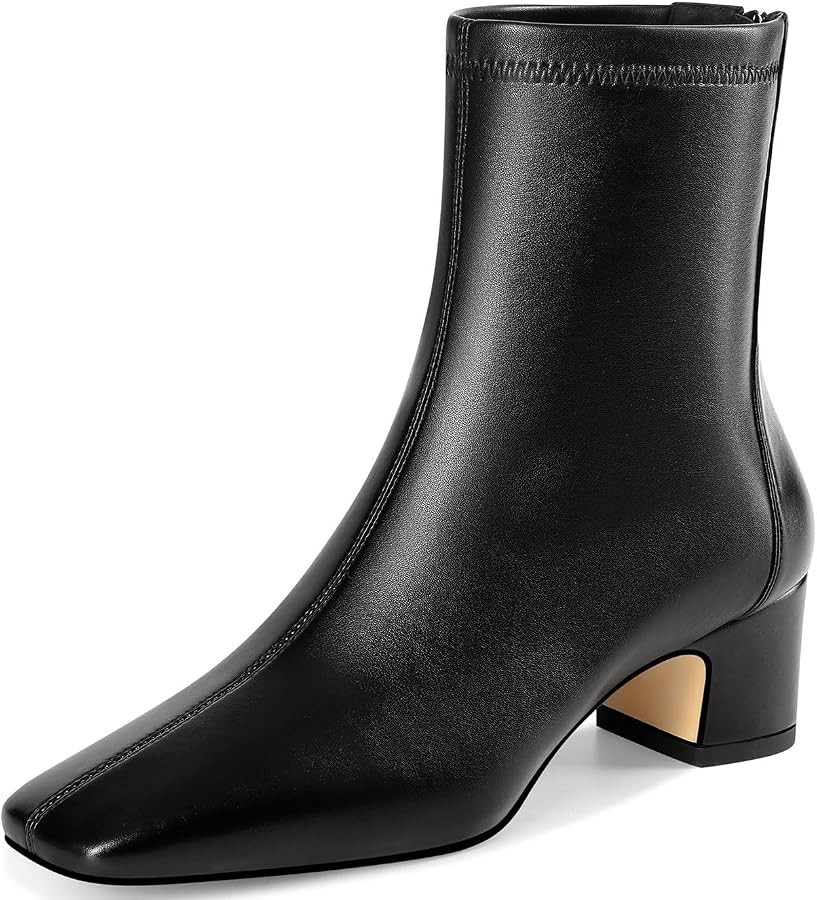 Ankle Boots for Women Low Heel Square Toe Booties with Back Zip Up | Amazon (US)