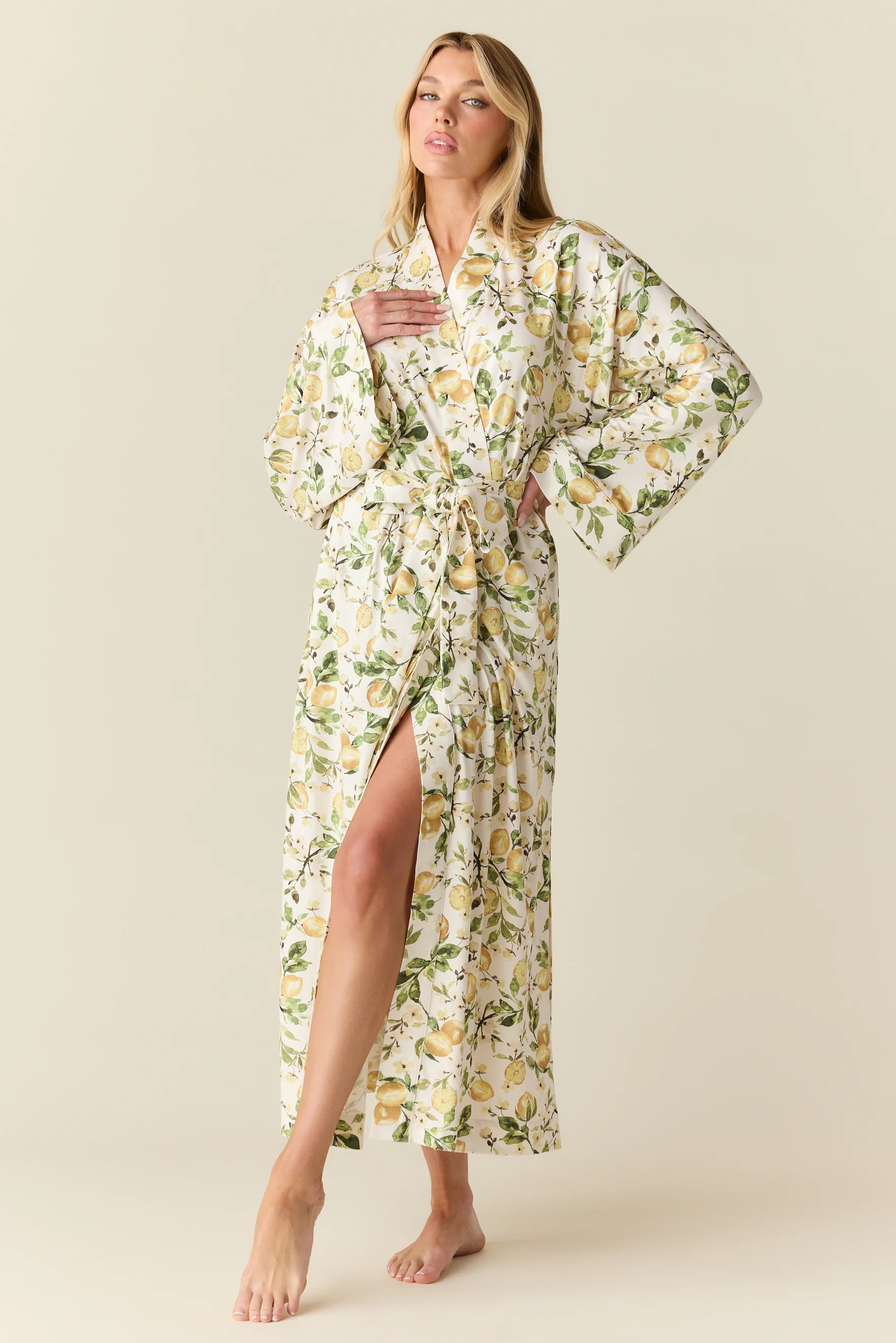 Kaia Cloud Jersey Kimono Robe in Lemon Verbena | MASONgrey