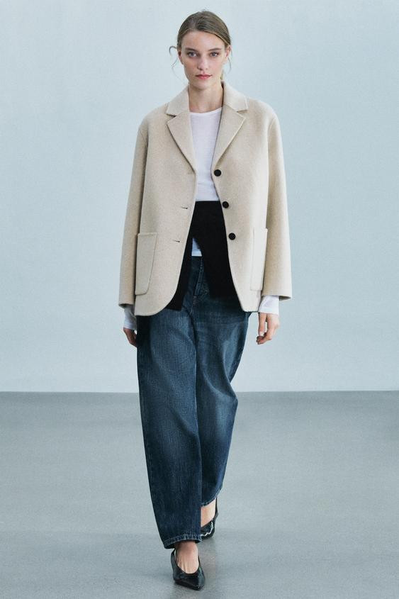 Zara - Wool-Blend Short Coat Zw Collection - Beige - M - Woman | Zara US