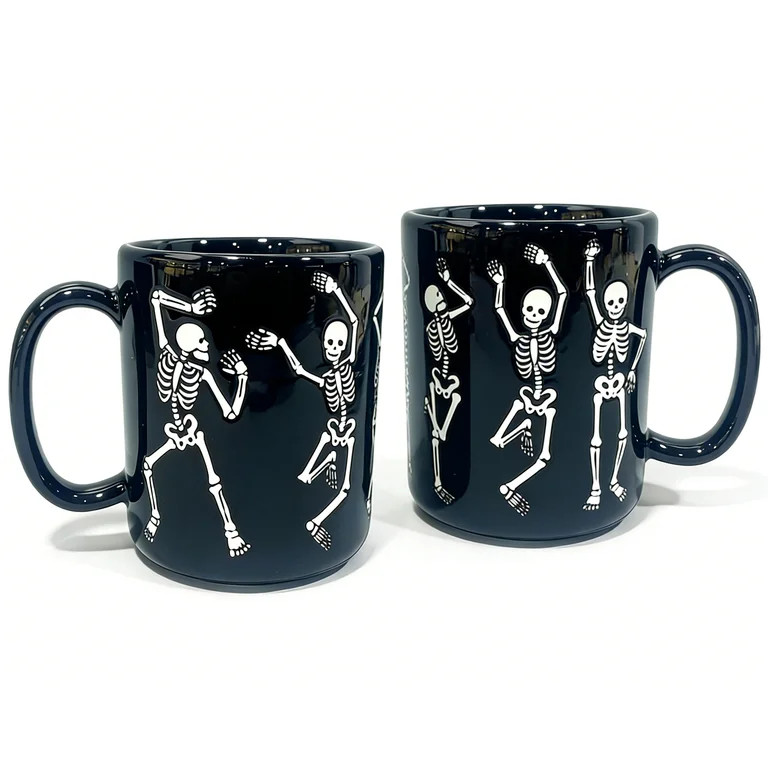 Way to Celebrate Ceramic Black Dancing Skeleton Mug, 2 Pack | Walmart (US)
