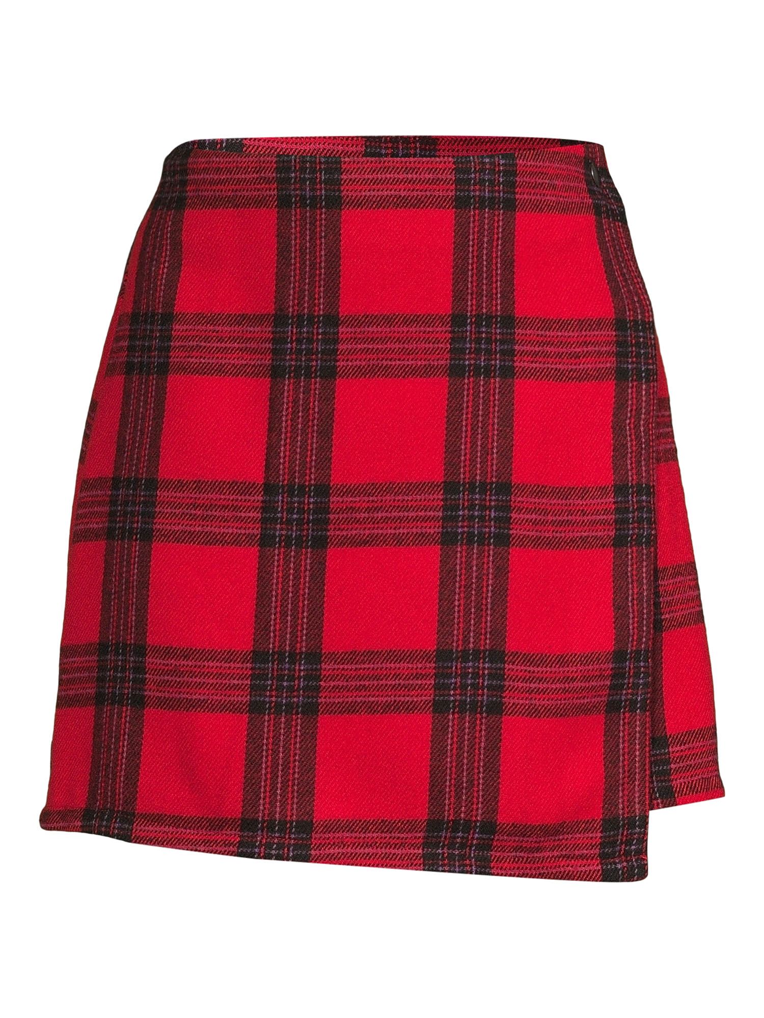 No Boundaries Junior's Flannel Faux Wrap Skirt - Walmart.com | Walmart (US)