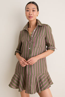 Olive and Raspberry Stripe Linen Callahan Dress | Tuckernuck (US)